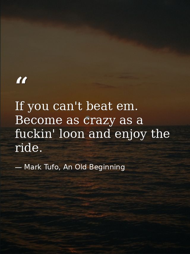 If you can't beat em. Become as crazy as a fuckin' loon and enjoy the ride. — Mark Tufo, An Old Beginning