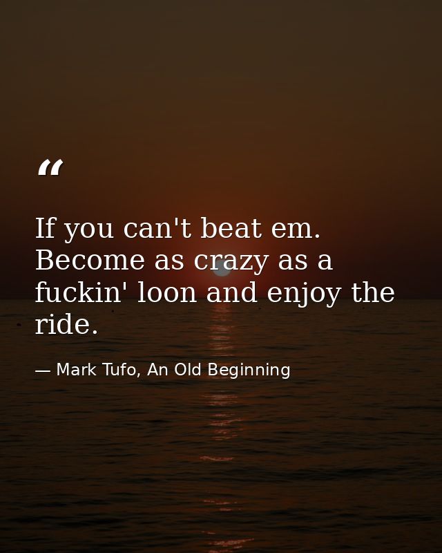 If you can't beat em. Become as crazy as a fuckin' loon and enjoy the ride. — Mark Tufo, An Old Beginning