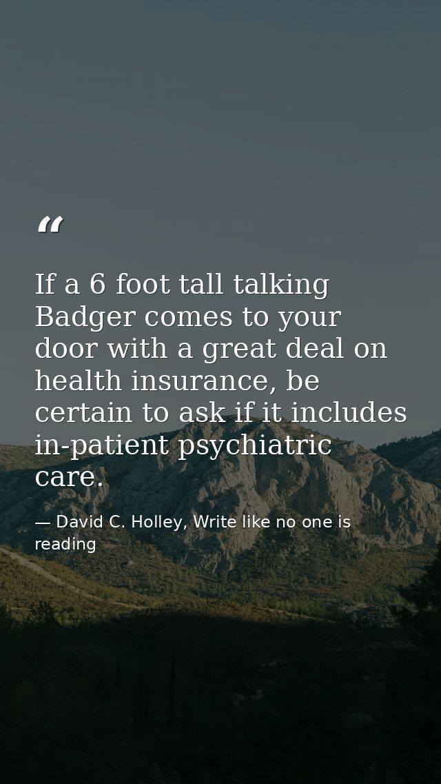 If a 6 foot tall talking Badger comes to your door with a great deal on health insurance, be certain to ask if it includ — David C. Holley, Write like no one is reading