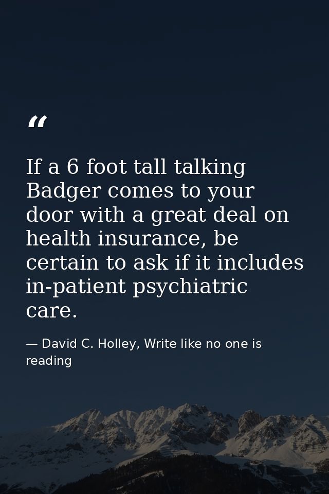 If a 6 foot tall talking Badger comes to your door with a great deal on health insurance, be certain to ask if it includ — David C. Holley, Write like no one is reading