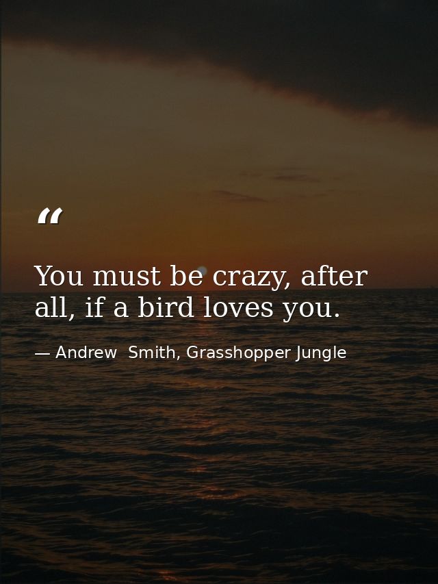 You must be crazy, after all, if a bird loves you. — Andrew  Smith, Grasshopper Jungle