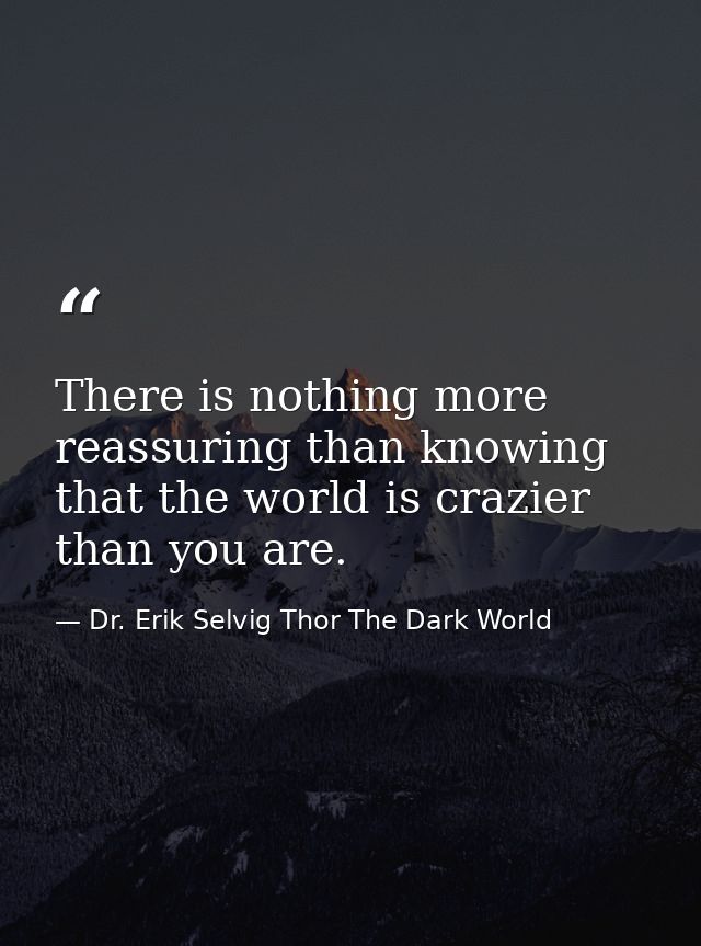 There is nothing more reassuring than knowing that the world is crazier than you are. — Dr. Erik Selvig Thor The Dark World