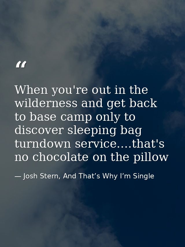 When you're out in the wilderness and get back to base camp only to discover sleeping bag turndown service….that's no ch — Josh Stern, And That’s Why I’m Single