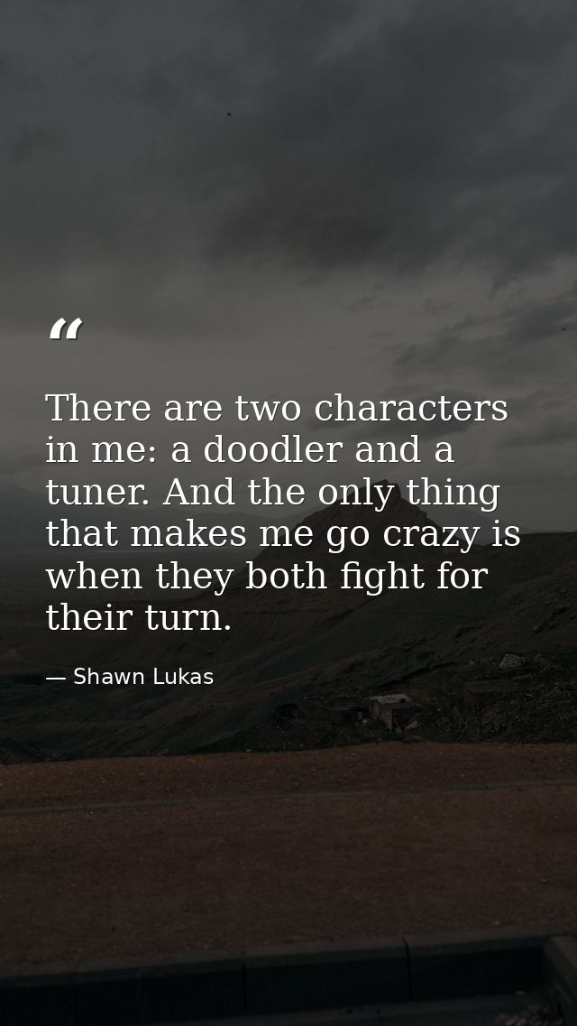 There are two characters in me: a doodler and a tuner. And the only thing that makes me go crazy is when they both fight — Shawn Lukas