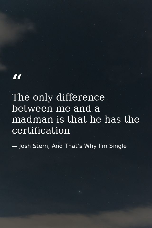 The only difference between me and a madman is that he has the certification — Josh Stern, And That’s Why I’m Single