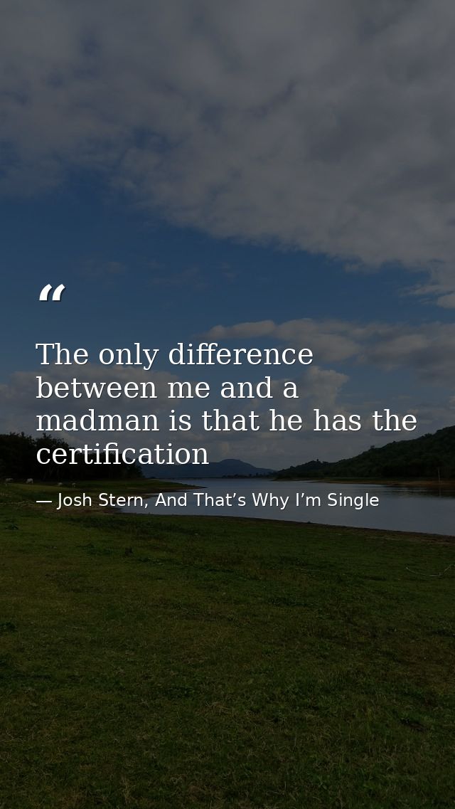 The only difference between me and a madman is that he has the certification — Josh Stern, And That’s Why I’m Single