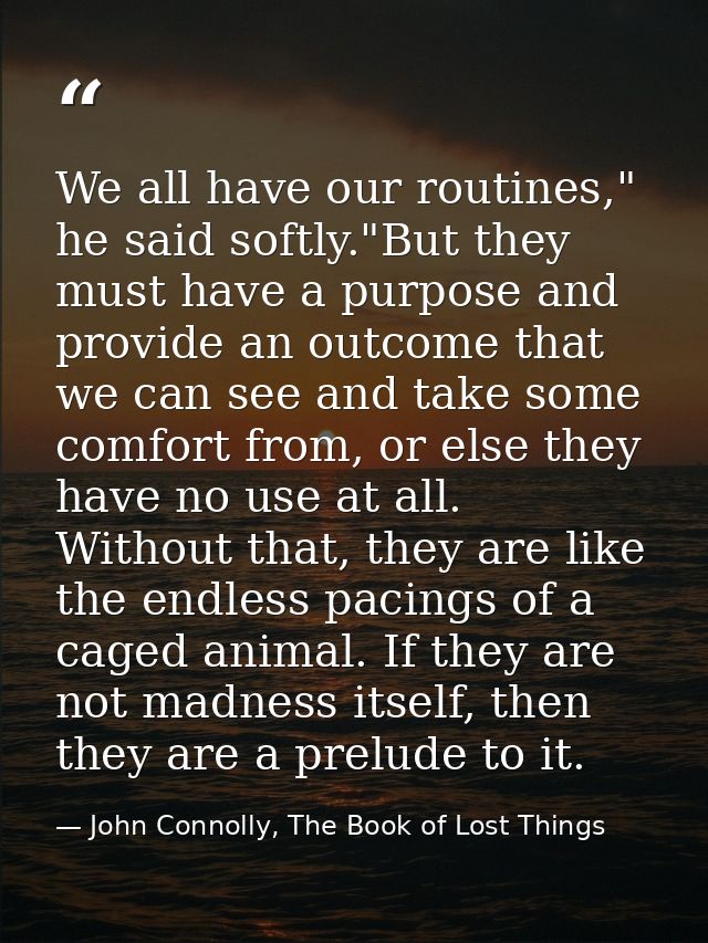We all have our routines," he said softly."But they must have a purpose and provide an outcome that we can see and take  — John Connolly, The Book of Lost Things