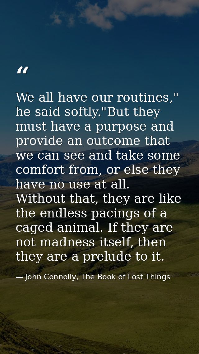 We all have our routines," he said softly."But they must have a purpose and provide an outcome that we can see and take  — John Connolly, The Book of Lost Things