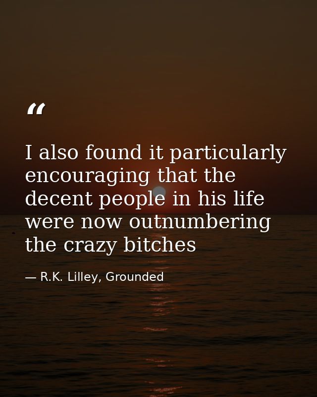 I also found it particularly encouraging that the decent people in his life were now outnumbering the crazy bitches — R.K. Lilley, Grounded