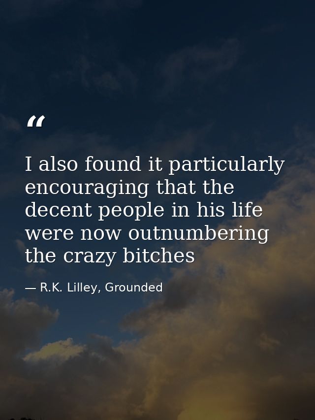 I also found it particularly encouraging that the decent people in his life were now outnumbering the crazy bitches — R.K. Lilley, Grounded