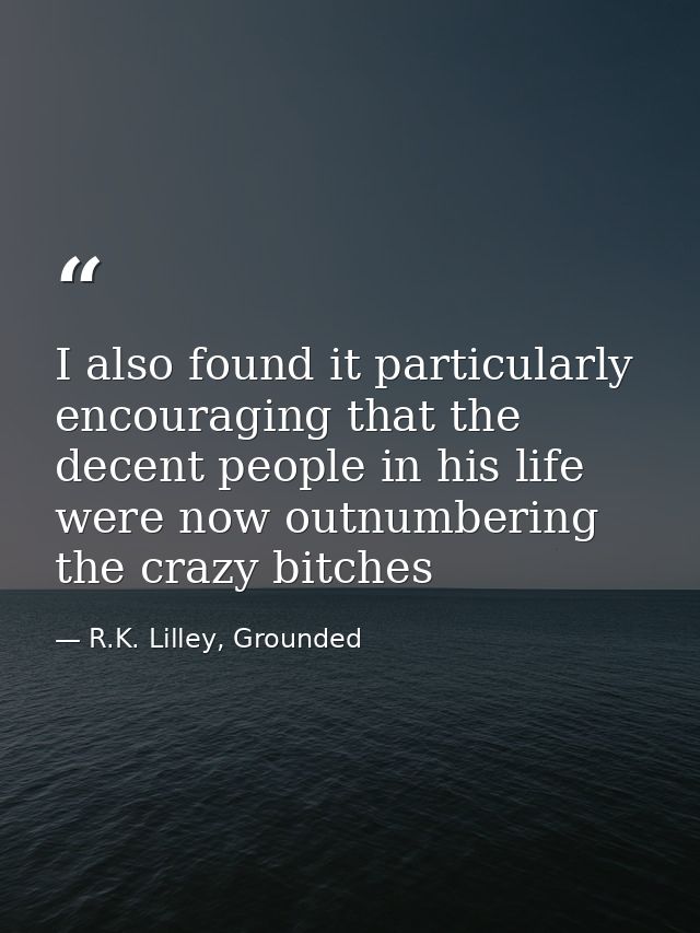 I also found it particularly encouraging that the decent people in his life were now outnumbering the crazy bitches — R.K. Lilley, Grounded