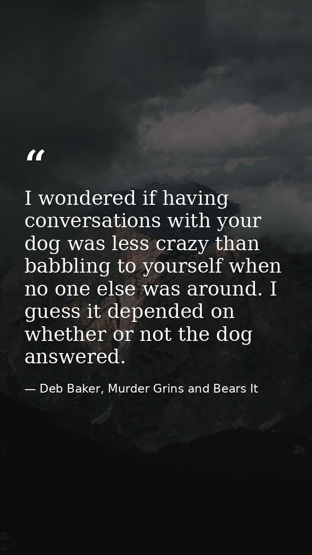 I wondered if having conversations with your dog was less crazy than babbling to yourself when no one else was around. I — Deb Baker, Murder Grins and Bears It