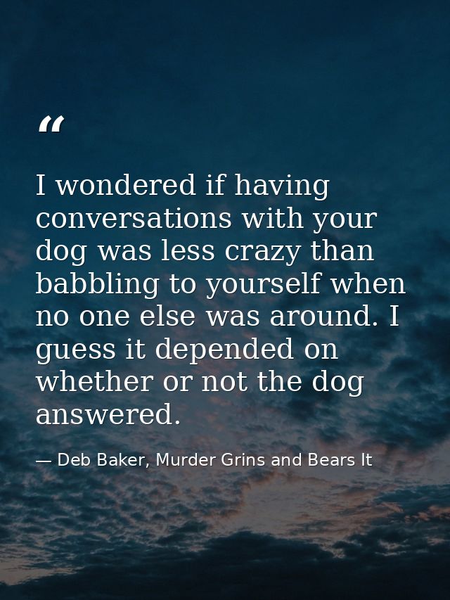 I wondered if having conversations with your dog was less crazy than babbling to yourself when no one else was around. I — Deb Baker, Murder Grins and Bears It