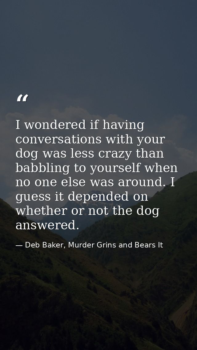 I wondered if having conversations with your dog was less crazy than babbling to yourself when no one else was around. I — Deb Baker, Murder Grins and Bears It