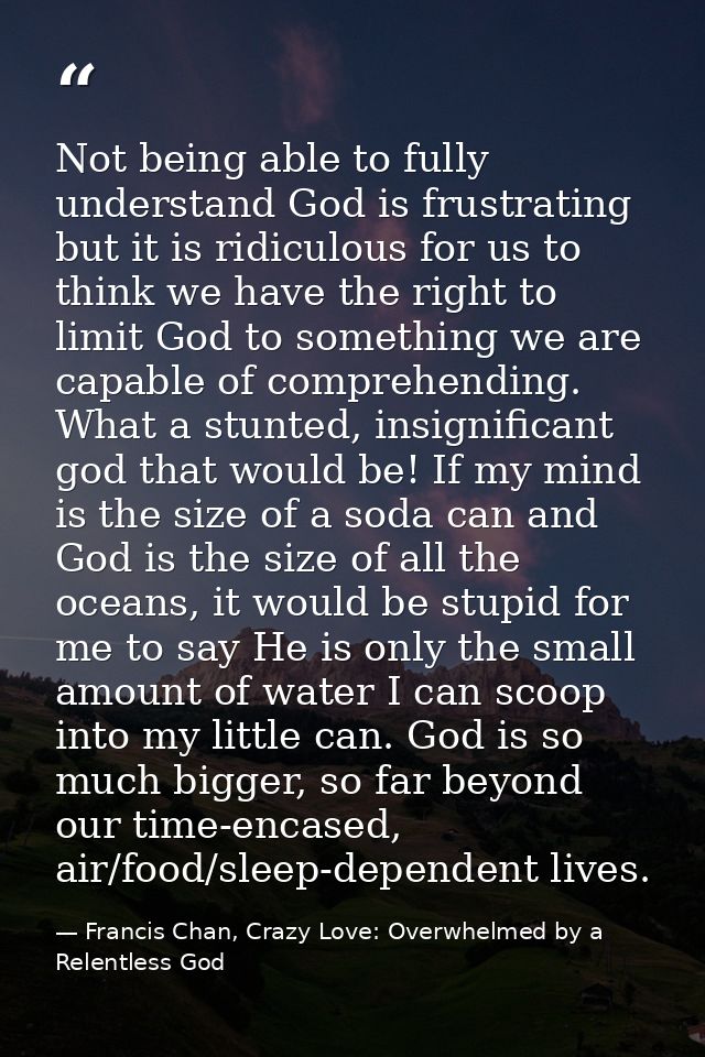 Not being able to fully understand God is frustrating but it is ridiculous for us to think we have the right to limit Go — Francis Chan, Crazy Love: Overwhelmed by a Relentless God