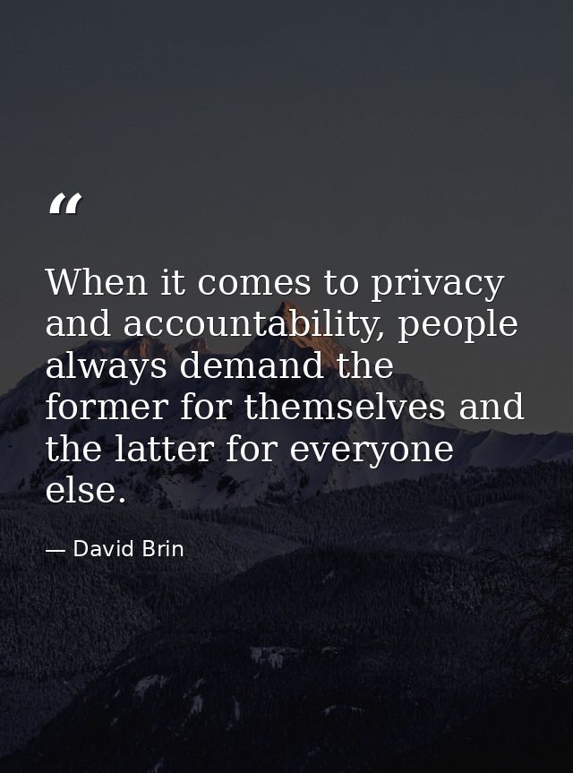 When it comes to privacy and accountability, people always demand the former for themselves and the latter for everyone  — David Brin