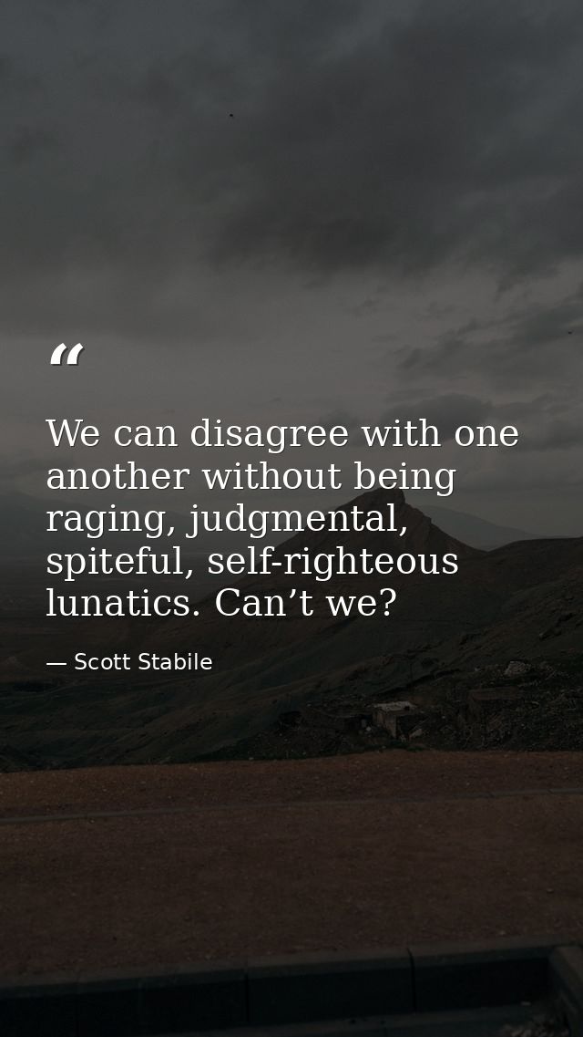 We can disagree with one another without being raging, judgmental, spiteful, self-righteous lunatics. Can’t we? — Scott Stabile