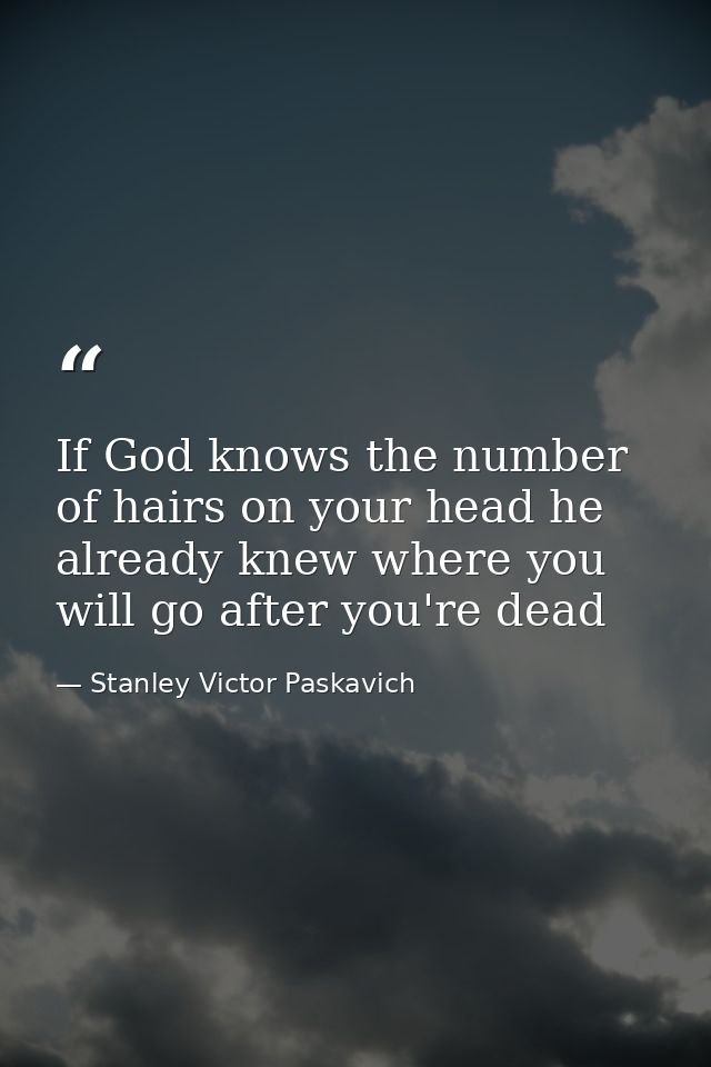 If God knows the number of hairs on your head he already knew where you will go after you're dead — Stanley Victor Paskavich