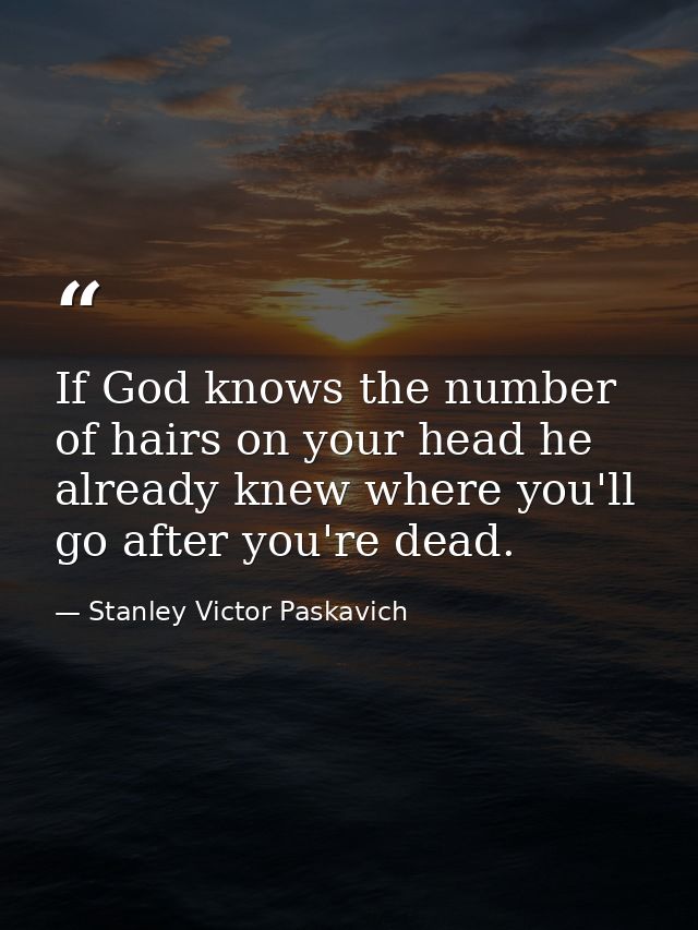If God knows the number of hairs on your head he already knew where you'll go after you're dead. — Stanley Victor Paskavich