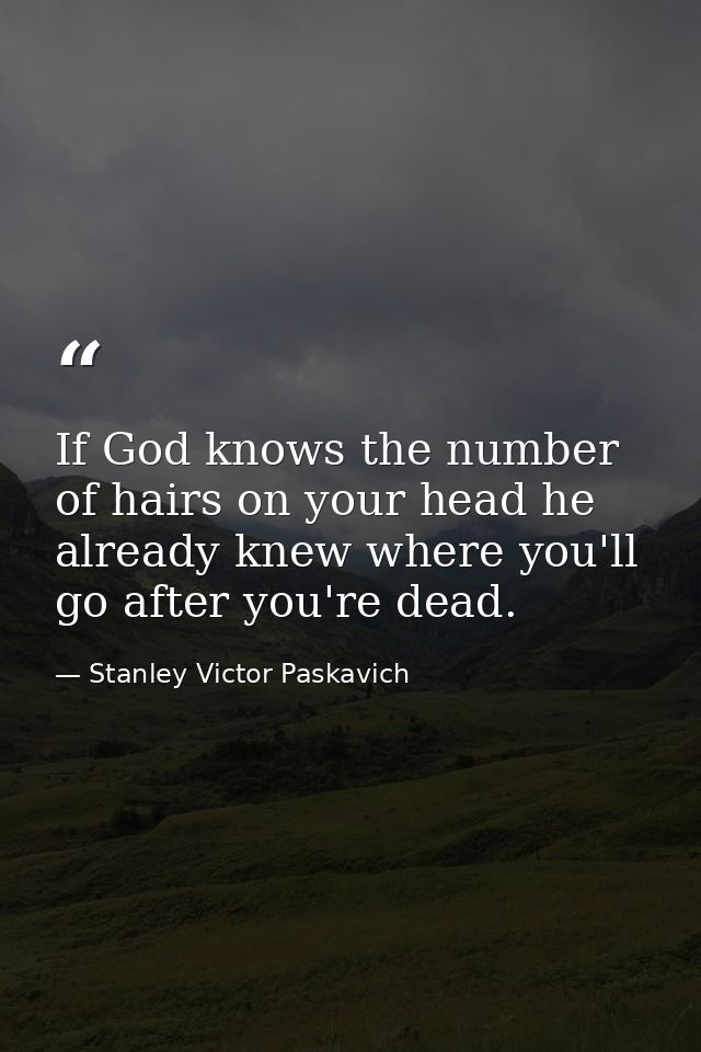 If God knows the number of hairs on your head he already knew where you'll go after you're dead. — Stanley Victor Paskavich
