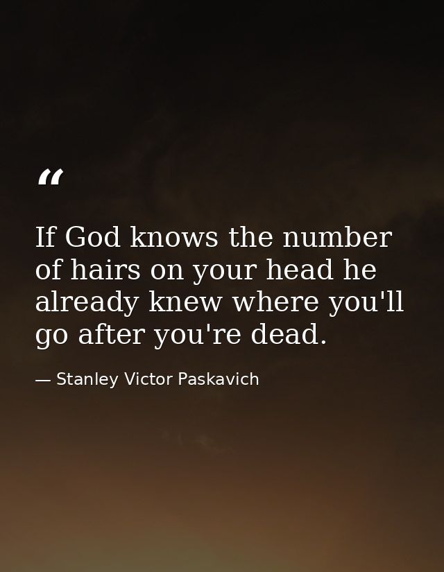 If God knows the number of hairs on your head he already knew where you'll go after you're dead. — Stanley Victor Paskavich