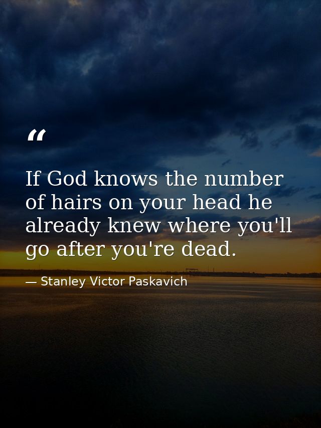 If God knows the number of hairs on your head he already knew where you'll go after you're dead. — Stanley Victor Paskavich