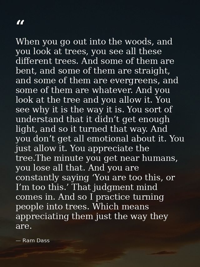 When you go out into the woods, and you look at trees, you see all these different trees. And some of them are bent, and — Ram Dass
