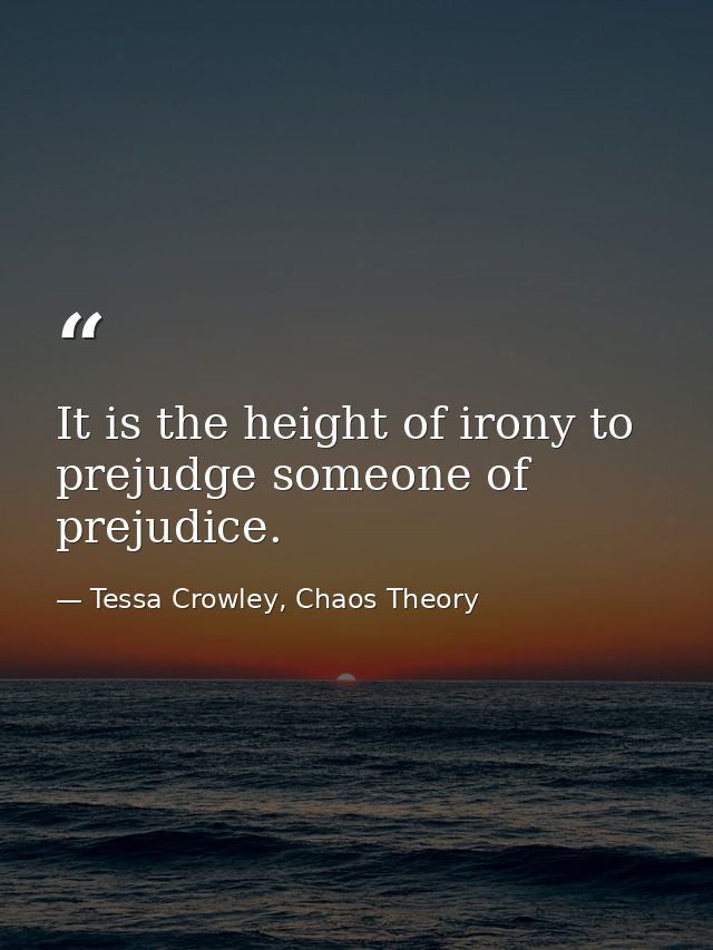It is the height of irony to prejudge someone of prejudice. — Tessa Crowley, Chaos Theory