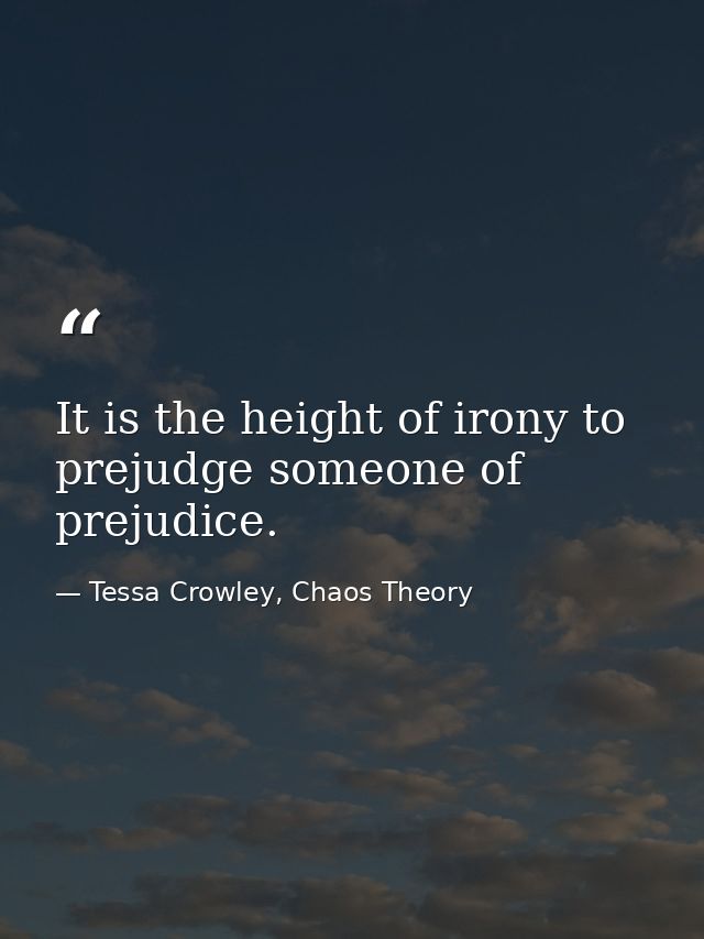It is the height of irony to prejudge someone of prejudice. — Tessa Crowley, Chaos Theory