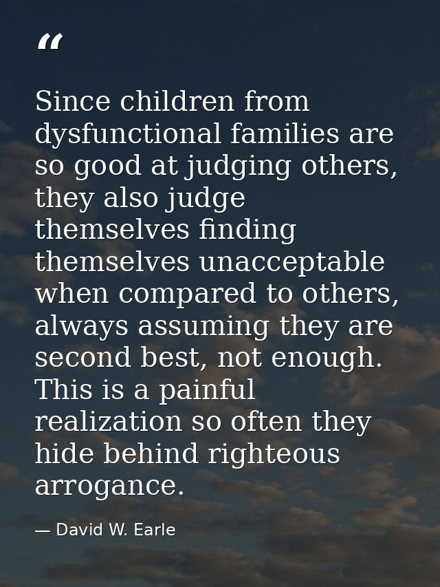 Since children from dysfunctional families are so good at judging others, they also judge themselves finding themselves  — David W. Earle