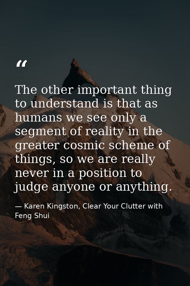The other important thing to understand is that as humans we see only a segment of reality in the greater cosmic scheme  — Karen Kingston, Clear Your Clutter with Feng Shui