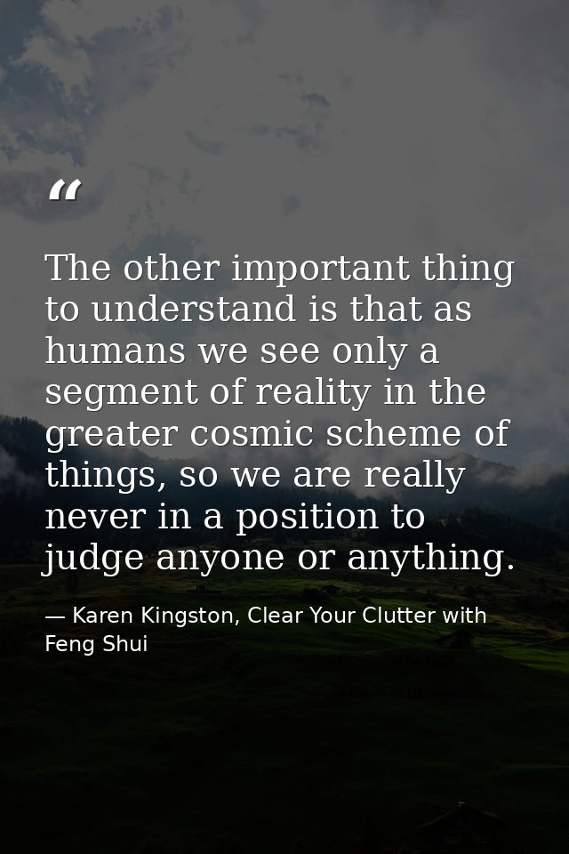The other important thing to understand is that as humans we see only a segment of reality in the greater cosmic scheme  — Karen Kingston, Clear Your Clutter with Feng Shui