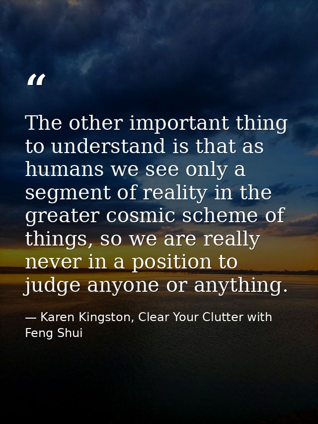 The other important thing to understand is that as humans we see only a segment of reality in the greater cosmic scheme  — Karen Kingston, Clear Your Clutter with Feng Shui