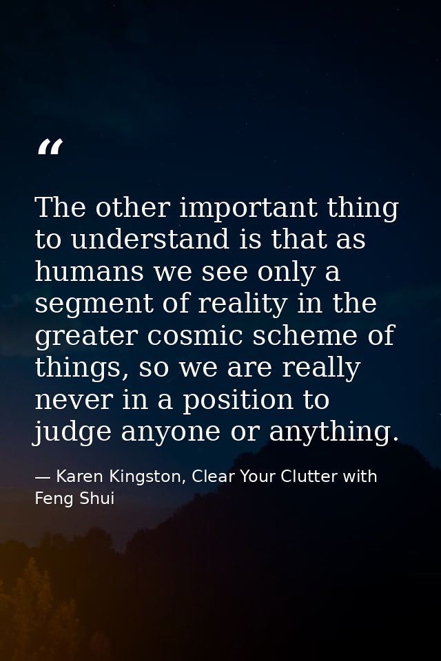 The other important thing to understand is that as humans we see only a segment of reality in the greater cosmic scheme  — Karen Kingston, Clear Your Clutter with Feng Shui