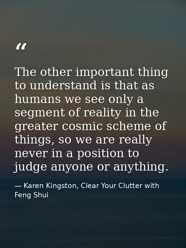 The other important thing to understand is that as humans we see only a segment of reality in the greater cosmic scheme  — Karen Kingston, Clear Your Clutter with Feng Shui