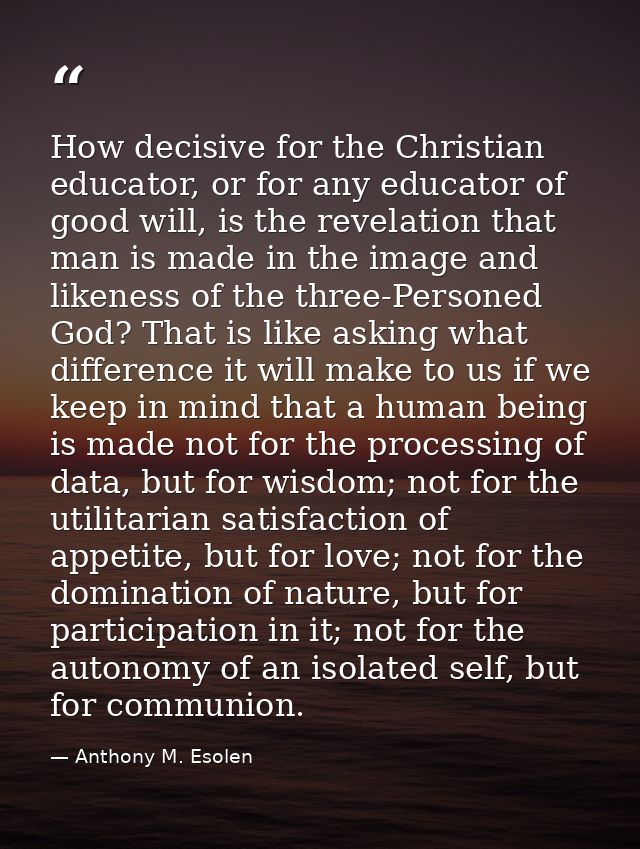 How decisive for the Christian educator, or for any educator of good will, is the revelation that man is made in the ima — Anthony M. Esolen