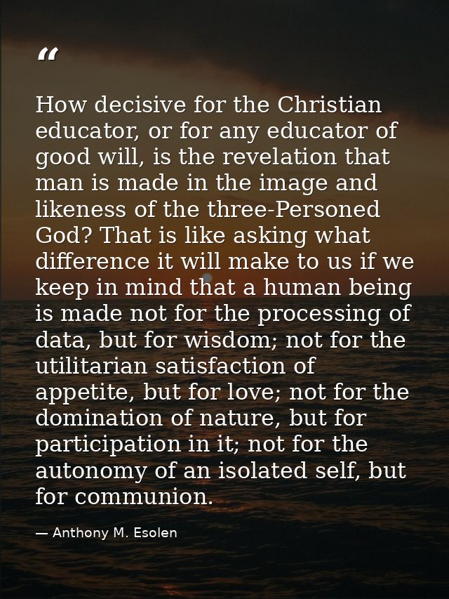 How decisive for the Christian educator, or for any educator of good will, is the revelation that man is made in the ima — Anthony M. Esolen