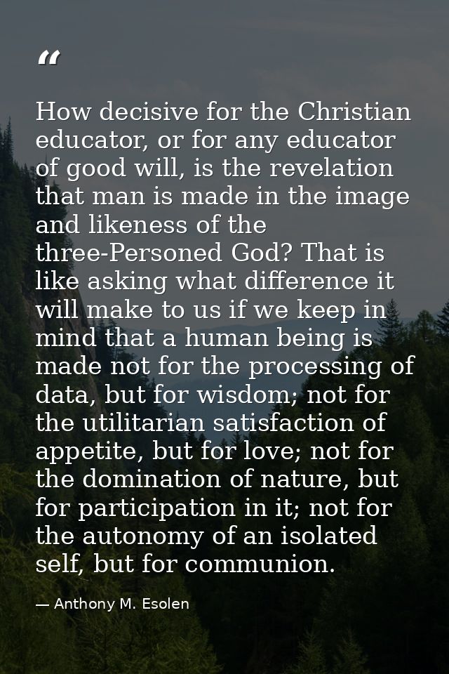 How decisive for the Christian educator, or for any educator of good will, is the revelation that man is made in the ima — Anthony M. Esolen