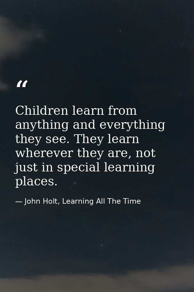 Children learn from anything and everything they see. They learn wherever they are, not just in special learning places. — John Holt, Learning All The Time