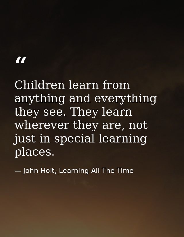 Children learn from anything and everything they see. They learn wherever they are, not just in special learning places. — John Holt, Learning All The Time