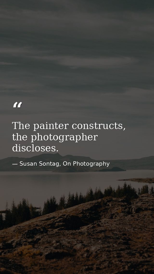 The painter constructs, the photographer discloses. — Susan Sontag, On Photography