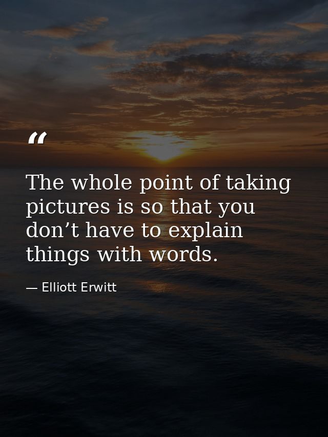 The whole point of taking pictures is so that you don’t have to explain things with words. — Elliott Erwitt
