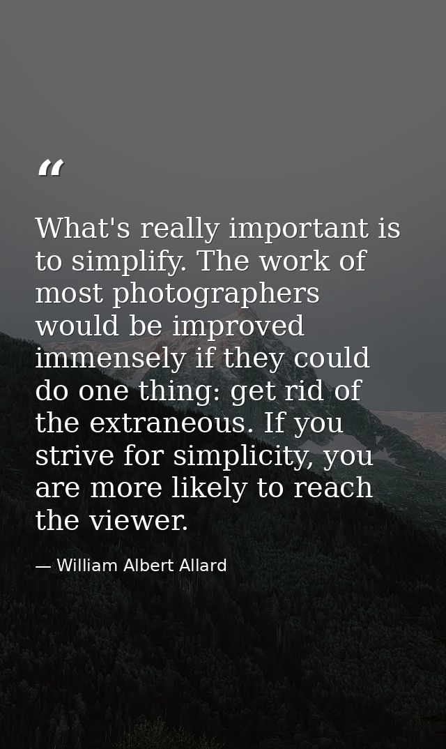 What's really important is to simplify. The work of most photographers would be improved immensely if they could do one  — William Albert Allard