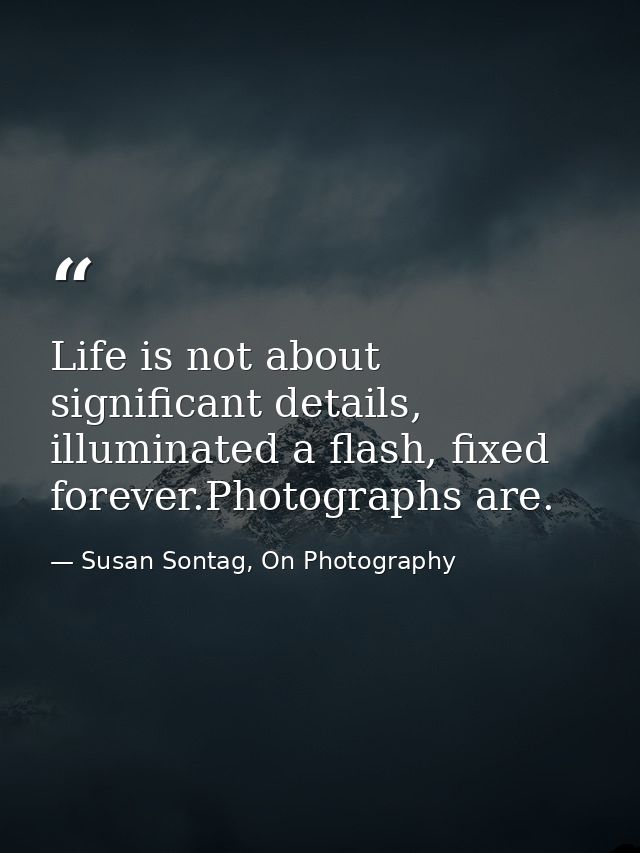 Life is not about significant details, illuminated a flash, fixed forever.Photographs are. — Susan Sontag, On Photography