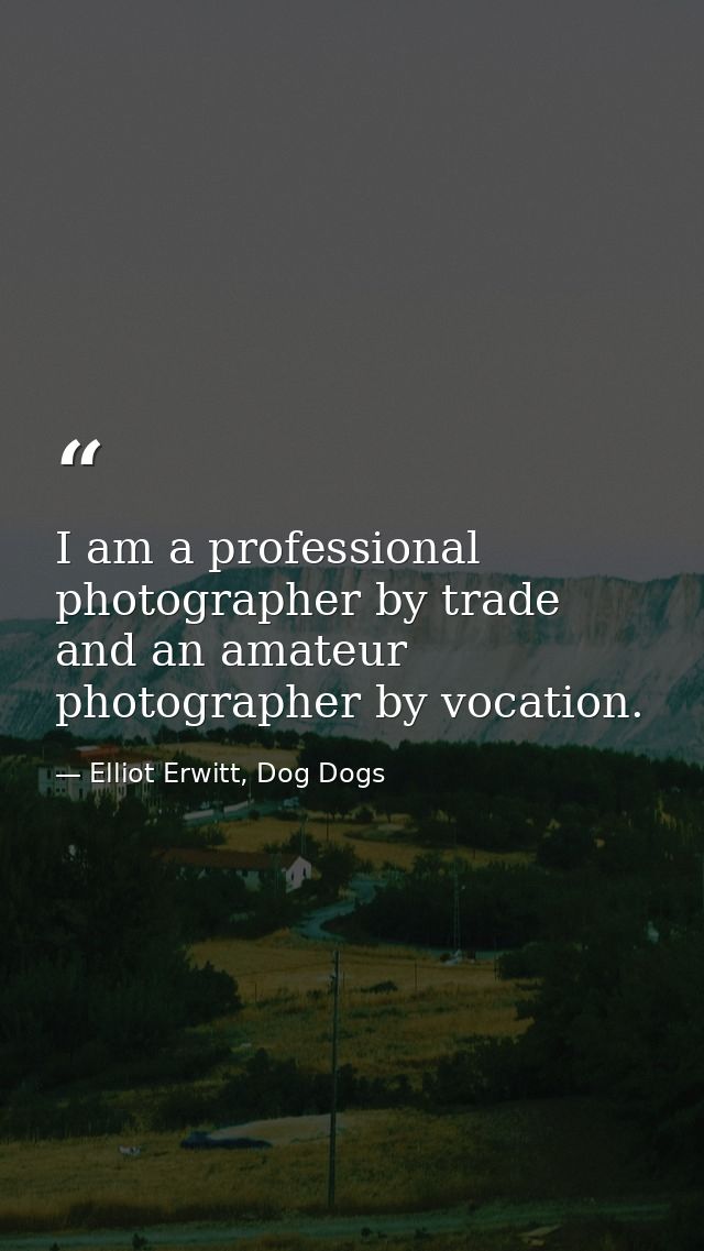 I am a professional photographer by trade and an amateur photographer by vocation. — Elliot Erwitt, Dog Dogs