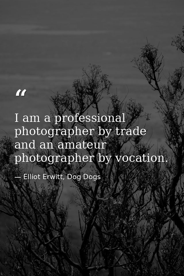 I am a professional photographer by trade and an amateur photographer by vocation. — Elliot Erwitt, Dog Dogs