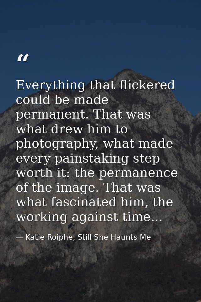 Everything that flickered could be made permanent. That was what drew him to photography, what made every painstaking st — Katie Roiphe, Still She Haunts Me