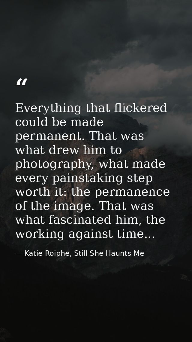 Everything that flickered could be made permanent. That was what drew him to photography, what made every painstaking st — Katie Roiphe, Still She Haunts Me