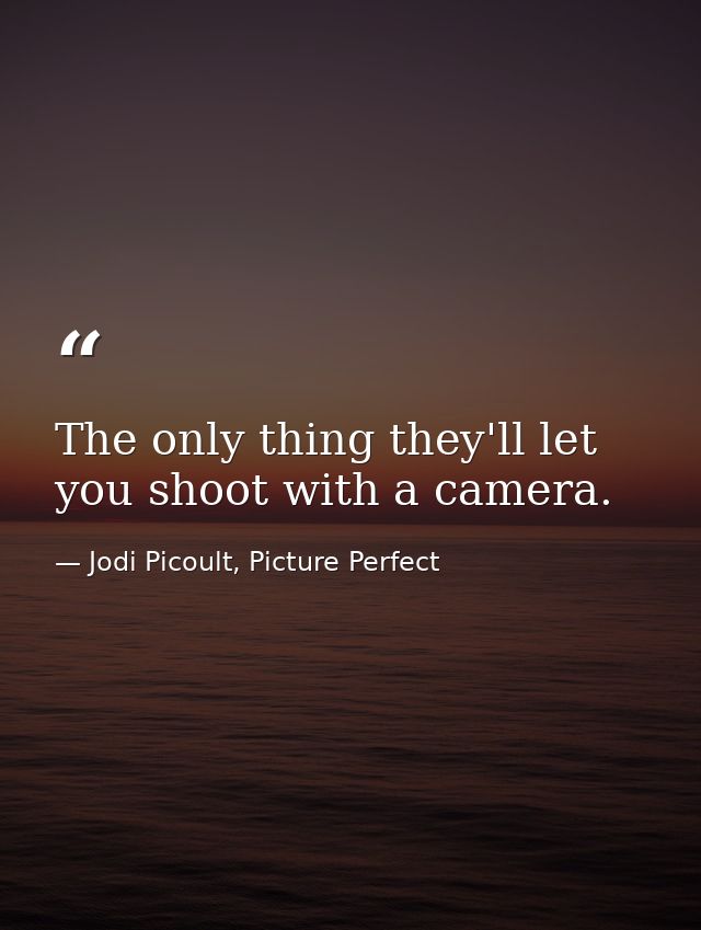 The only thing they'll let you shoot with a camera. — Jodi Picoult, Picture Perfect