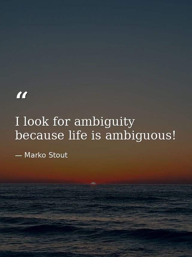 I look for ambiguity because life is ambiguous! — Marko Stout